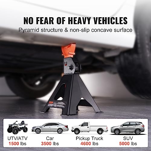 VEVOR Jack Stands, 3 Ton (6,000 lbs) Capacity Car Jack Stands, 10.8-16.3 inch Adjustable Height, for lifting SUV, Pickup Truck, Car and UTV/ATV, Red, 1 Pair - style: 3T Single Locking