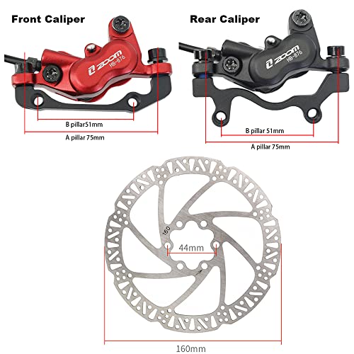 JFOYH zoom HB876 4-Piston Pre-Bled Hydraulic Disc Brake Set for Mountain Bike, Bike Disc Brake Kit with 160mm Rotors, Front and Rear Levers(PM Adapter Included) - Left-Front&Right-Rear - color: ZM3000 Red