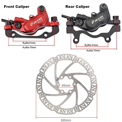 JFOYH zoom HB876 4-Piston Pre-Bled Hydraulic Disc Brake Set for Mountain Bike, Bike Disc Brake Kit with 160mm Rotors, Front and Rear Levers(PM Adapter Included) - Left-Front&Right-Rear - color: ZM3000 Red