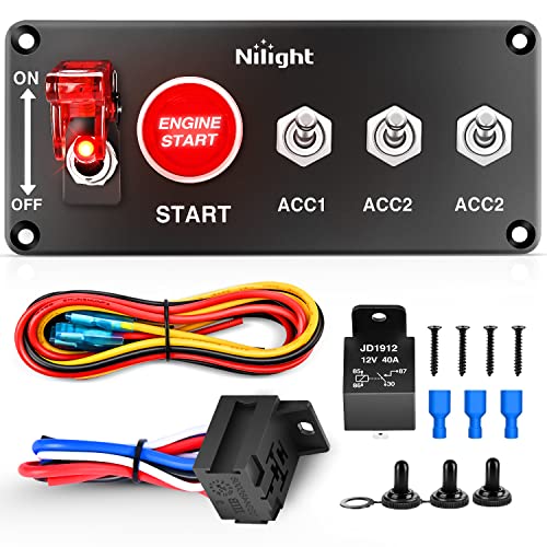 Nilight Ignition Switch Panel with Engine Push Button 12V 5 in 1 - color: Red 5 in 1 Panel