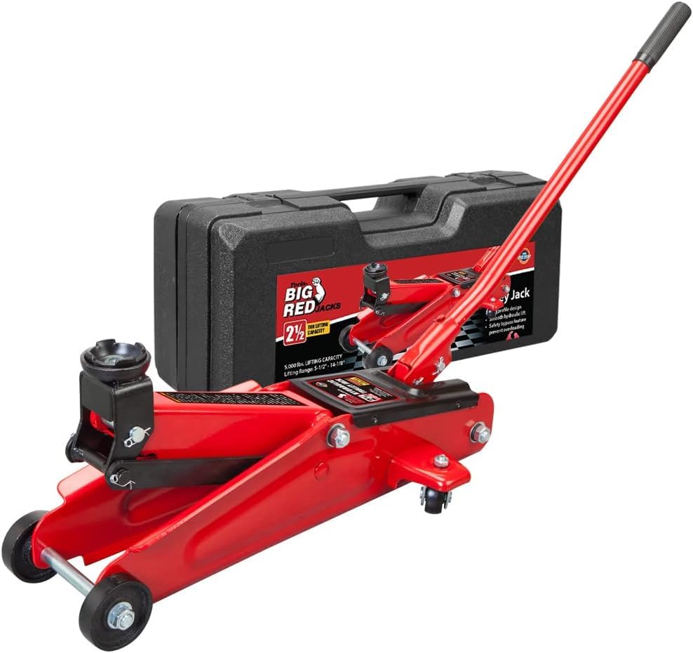 Big RED 2.5 Ton Low Profile Floor Jack, Portable Hydraulic Trolley Floor Service Jack with Blow Mold Carrying Storage Case, Red - size: 2.5 Ton (5,000 lb) with case, style: Steel