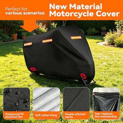 Motorcycle Cover, Waterproof PE Aluminum Film Material, Fits up to 105" - size: 105" x 41" x 50"