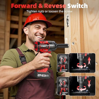 Cordless Impact Wrench 1/2", 1106Ft-lbs(1500N.m) with 2 Batteries - color: Red
