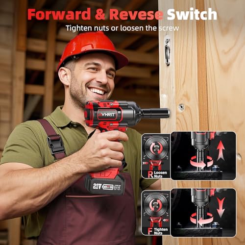 Cordless Impact Wrench 1/2", 1106Ft-lbs(1500N.m) with 2 Batteries - color: Red