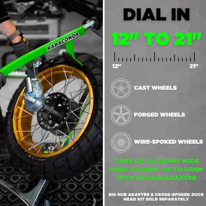 Rabaconda Motorcycle Tire Changer, Street Bike Starter Kit 12-21 in Wheels