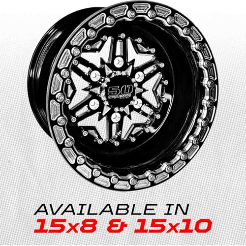 50 Caliber Racing Beadlock Wheel – 4x136.5 / 137mm Bolt Pattern – Compatible with Can-Am Maverick X3, Honda Talon, Kawasaki KRX 1000, Teryx – Black Alloy #502 (4, 15x8, 6x139.7 Beadlock #504) - size: 15x8