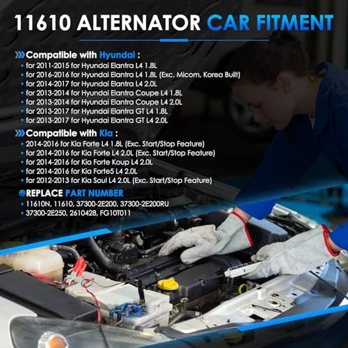 Car Alternator 11610 90A Fit for Hyundai Elantra for Kia Forte - size: #11610N, 11610 Alternator