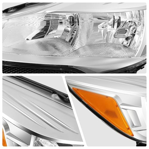 DNA MOTORING Headlight Assembly Compatible With 2013-2016 Ford Escape, Driver & Passenger Side, Chrome/Amber, HL-OH-FESC13-CH-AM - color: Chrome amber