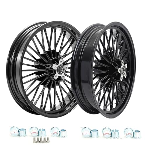 TOFR 18x3.5 18x3.5 Fat Spoke Wheels Set For Harley Softail Choppers 00-22 - color: Gloss Black, size: Front:18x3.5 Rear:18x3.5