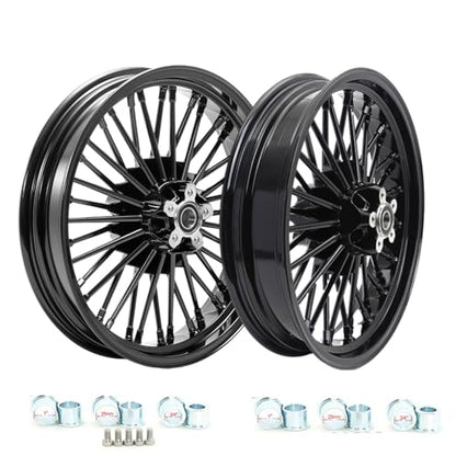 TOFR 18x3.5 18x3.5 Fat Spoke Wheels Set For Harley Softail Choppers 00-22 - color: Gloss Black, size: Front:18x3.5 Rear:18x3.5