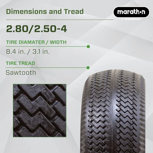 Marathon 00090 Flat-Free 2.80/2.50-4 Tire and Wheel Assembly, 3” Centered Hub, 3/4” Ball Bearings, Replacement Tire for Casters, Utility Carts and Other Equipment, Easy Install Assembly - style: 3/4" Ball Bearings