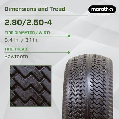 Marathon 00090 Flat-Free 2.80/2.50-4 Tire and Wheel Assembly, 3” Centered Hub, 3/4” Ball Bearings, Replacement Tire for Casters, Utility Carts and Other Equipment, Easy Install Assembly - style: 3/4" Ball Bearings