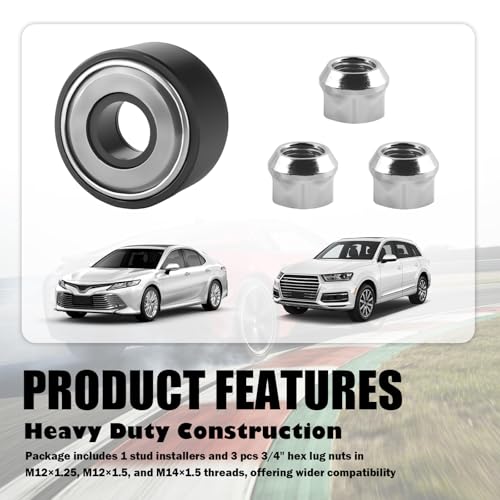 Wheel Stud Installer Tool Heavy Duty,Wheel Stud Removal Tool Includes 3/4" Hex Wheels Lug Nuts (M12x1.25/M12x1.5/M14x1.5),Professional Lug Studs Installer Tools Car Accessories