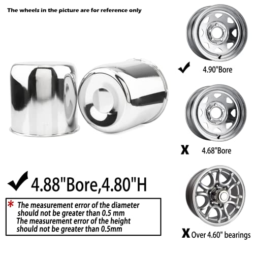 2Pcs 4.88" OD 4.76" H Push Through Trailer Wheel Center Cap for Rim - color: Chrome, size: 4.88" OD 4.76" H