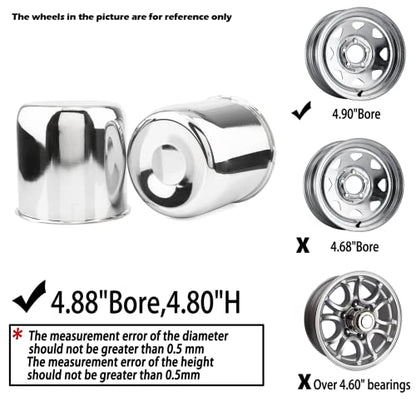 2Pcs 4.88" OD 4.76" H Push Through Trailer Wheel Center Cap for Rim - color: Chrome, size: 4.88" OD 4.76" H