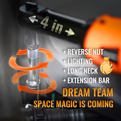 3/8" Electric Ratchet Wrench Set, Extended Long Neck Cordless Ratchet, 16V 45 ft-lbs Power Ratchet Kit, 600 RPM, 2 Batteries, LED, 9-Pcs Accessory Set & Toolbox for Auto Repair