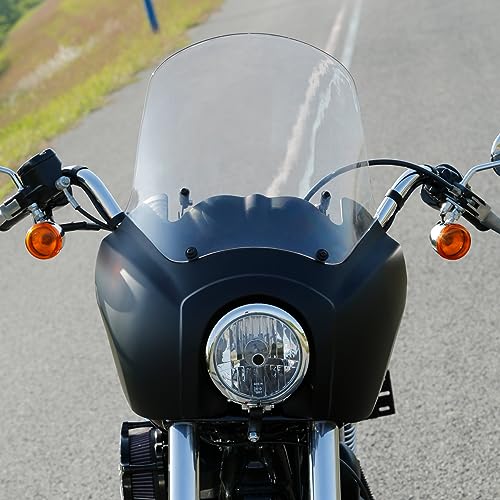 TCMT Front Fairing + 15'' Clear Windscreen Fits For Harley Dyna Street Fat Bob Wide Glide - color: Matte Black(Clear Shield)