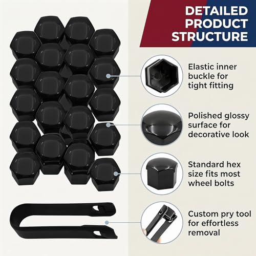 20PCS Lug Nut Covers, 19mm Car Hexagonal Wheel Bolt Covers Caps with Removal Tool, Dustproof Anti-Rust Auto Hub Screw Bolt Head Tire Protector, Universal Lug Nut Cap for Car SUV Truck (Black) - color: Black #19mm