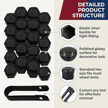 20PCS Lug Nut Covers, 21mm Car Hexagonal Wheel Bolt Covers Caps with Removal Tool, Dustproof Anti-Rust Auto Hub Screw Bolt Head Tire Protector, Universal Lug Nut Cap for Car SUV Truck (Black) - color: Black #21mm