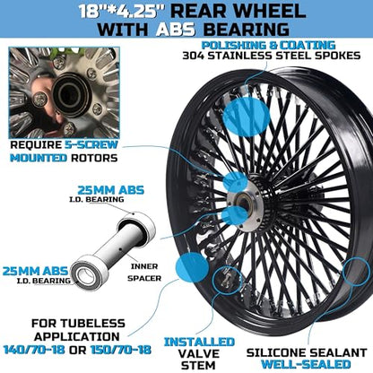 FatFlex 18" Rear Wheel Fat Spokes 4.25" Rim for 08-up - style: 18"x4.25", Black+Black+Black