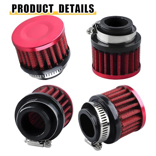 Air Filter, Valve Cover Breather, 25mm Auto Crankcase Cold Air Filter Cleaner with Adjustable Clamp, Breather Turbo Vent Cleaner Automotive Accessories Fit for Cars and Motorcycles (Red) - color: Red