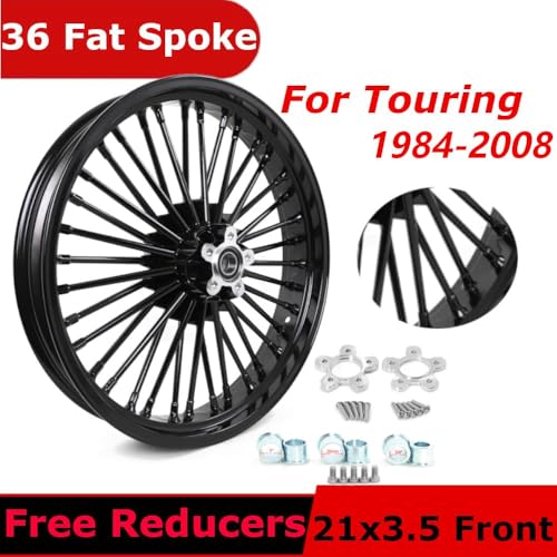 TOFR 21x3.5 18x3.5 Fat Spoke Wheels Black For Harley Touring Baggers 00-07 - color: Gloss Black, size: Front:21x3.5 Rear:18x3.5