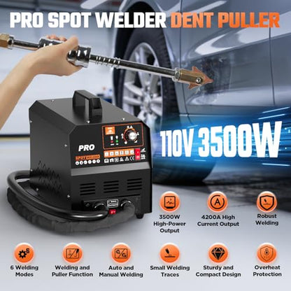 Dent Puller Welder 3.5KW Spot Welder Dent Puller Machine, Auto/Manual Welding, 110V 4200A Auto Body Repair Kit with 6 Welding Modes & Overheat Protection for Car/Truck/Motorcycle - color: Black