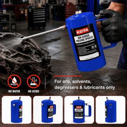 LAUCO Non Aerosol Pressure Sprayer - Refillable Pressurized Sprayer Bottle for Oil, Solvent, Degreasers, Lubricants - Rechargeable Steel Canister with Brass Nozzles, 32oz. (1, Blue) 69533 - color: Blue