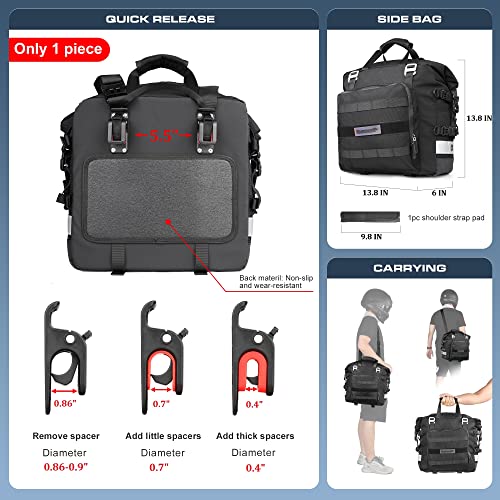 Rhinowalk Motorcycle Saddlebag Waterproof Motor Luggage Pack Quick Release Motorbike Side Bag 20L Fits Most Adventure and Sports Bike Motorcycle Racks(Black, 1 Pack) - color: Black 20L, size: Black 20L