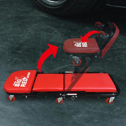 Big RED ATW4015ZR Torin ，40" Foldable Z-Creeper Seat，2-in-1 Garage/Shop Creeper，330 lbs Capacity，Low Profile Creeper with 6 pcs Wheels for Auto Repair，Garage and Shop，Lay Down or Sit，Red - style: 40″RED Foldable Creeper