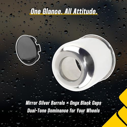 2Pcs 4.25" Stainless Trailer Wheel Center Caps, 4.29" H Chrome - color: Chrome+Gloss Black Top Cover, size: 4.25" Hub 4.29"H