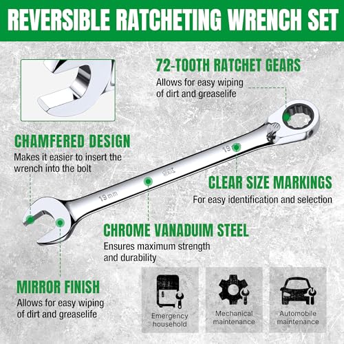 SK Reversible Ratcheting Wrench Set, Combination Wrenches, Metric 16-Piece - size: Metirc, 16-Piece