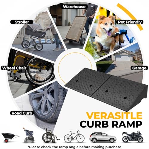 Auto Dynasty 5.9"H Rubber Curb Ramps for Driveway Sidewalk, HeavyDuty 2 Set - size: 5.9" Rise
