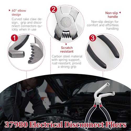 3PCS Electrical Disconnect Pliers, Electrical Disconnect Pliers for Cars,Electrical Connector Separator, 37960, 37980,Automotive Fuel Line Disconnect Tools, Push Tab Plugs Style - style: Straight+60 Degree Pliers+Separator