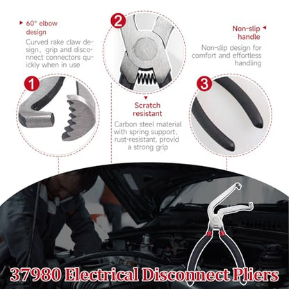 3PCS Electrical Disconnect Pliers, Electrical Disconnect Pliers for Cars,Electrical Connector Separator, 37960, 37980,Automotive Fuel Line Disconnect Tools, Push Tab Plugs Style - style: Straight+60 Degree Pliers+Separator