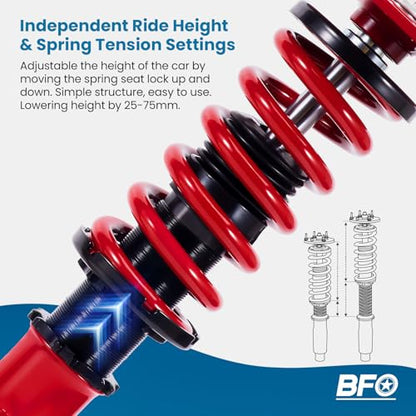 BFO Coilovers for Mitsubishi 3000GT FWD 1991-1999, for Dodge Stealth FWD 1991-1996, Height Adjustable Coilovers Suspension Kit, Preset Damping Shock Absorber Struts, Lowering Kit Red