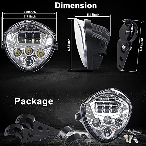 Motorcycle LED Headlight 7inch Hi Lo Beam White&Red DRL with Universal Motorcycle Mounts Bracket Compatible with Harley Honda Kawasaki Suzuki Yamaha