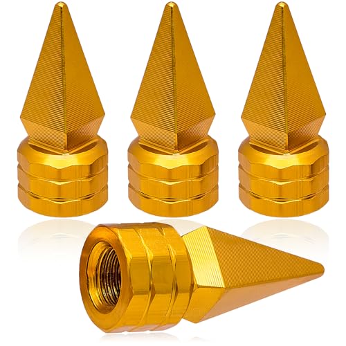 4PCS Spiked Shape Tire Valve Stem Caps, Aluminum Alloy Spike Wheel Tire Valve Stem, Universal Dustproof Waterproof Air Caps for Cars, SUV, Trucks, Bikes, Motorcycles, Bicycles(Gold) - color: Spiked - Gold, size: 4 pcs - Standard