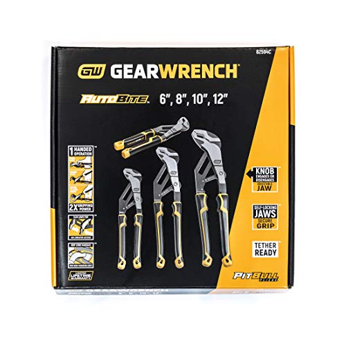 GEARWRENCH 4 Pc. Pitbull Auto-Bite Tongue & Groove Dual Material Pliers with K9 Jaws - 82594C - size: 4 Piece, style: Auto Bite Set