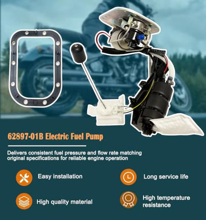 62897-01B Fuel Pump Assembly Fit For 2006-2007 Harley Davidson Fat Boy Softail Deluxe Night Train FLST FLSTC FXST Deuce Standard Heritage Custom Springer Classic EFI Fuel Pump Module Assembly 75132-06