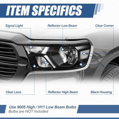 Auto Dynasty Headlights Assembly Compatible with 2019-2024 Dodge Ram 1500, Driver and Passenger Side Halogen Headlamps, GM2502329 GM2503329, Black Housing Clear Corner - color: Black Clear