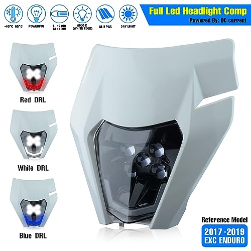 Headlight Head Lamp Light Fairing Mask Day Running Light For ATV Scooters Dirt Pit Bike Enduro (White+Red DRL) - color: White Red DRL