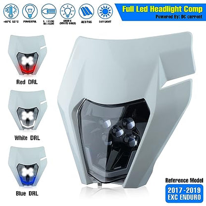 Headlight Head Lamp Light Fairing Mask Day Running Light For ATV Scooters Dirt Pit Bike Enduro (White+Red DRL) - color: White Red DRL