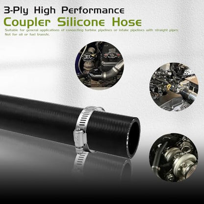 2" ID Straight Coolant Radiator Hose, 12” Length, Heavy-Duty 3-Ply Reinforced Silicone Elbow Coupler Hose for Turbo Intake, Cooling System, Marine & Industrial Use - style: Straight