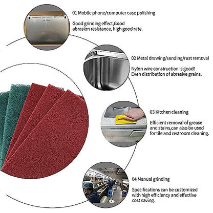 Scuff Pads - 10Pcs Scouring Pad 7447 - Very Fine Grade Hand Pads General Purpose Sanding Hand Pads 200 x 125mm/8" x 5" - color: 5 Red+5 Green