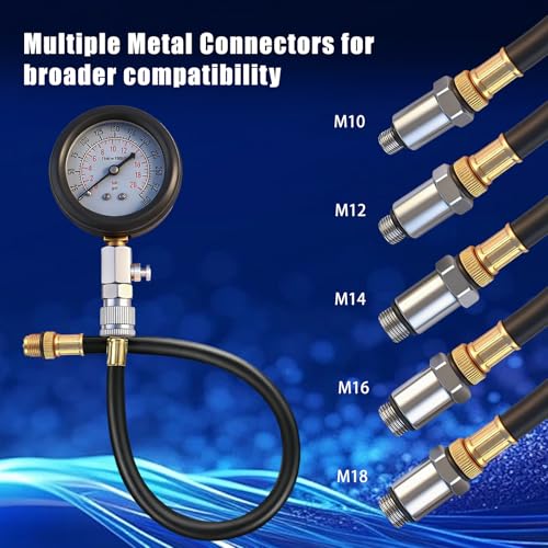 Upgraded Compression Tester & Spark Plug Tester Kit, 0-300 PSI Gauge for Gasoline/Diesel Engines, with Adapters, Hoses & Sturdy Case for Automotive Use