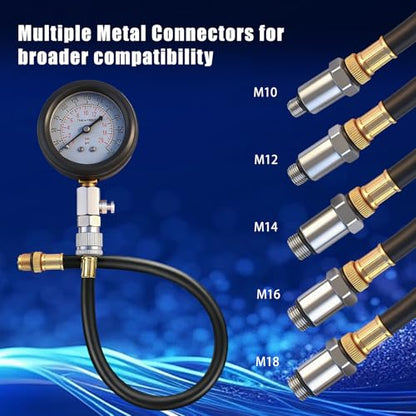 Upgraded Compression Tester & Spark Plug Tester Kit, 0-300 PSI Gauge for Gasoline/Diesel Engines, with Adapters, Hoses & Sturdy Case for Automotive Use