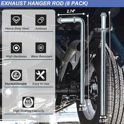 Exhaust Hanger Rod & Rubber Hanger Set, 16 Pcs - size: 16 PACK