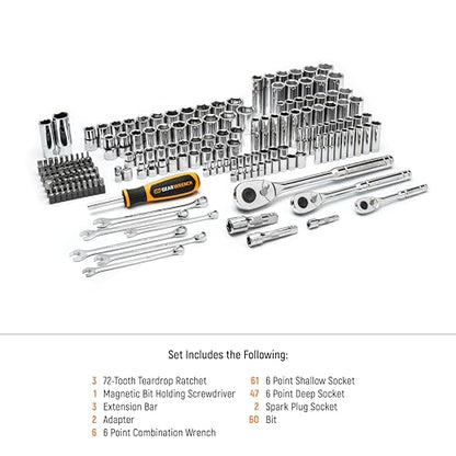 GEARWRENCH 185 Piece 1/4”, 3/8” & 1/2" Drive 72-Tooth SAE/Metric Mechanics Hand Tool Set - size: 185 Piece, style: SAE/Metric