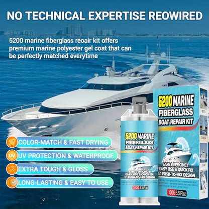 Tylove 5200 Marine Fiberglass Repair Kit, Marine Gel Coating Repair Kit, Epoxy Resin Filler, for Repairing Holes, Gaps, and deep Cracks, Suitable for Enamel, Fiberglass, Acrylic, and Ceramic - color: white 2PCS